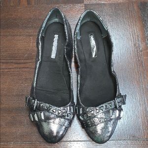 Silver Metallic Flats with Stud Detail